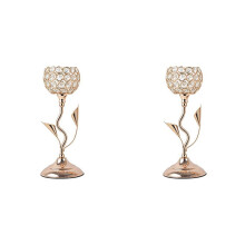 2X Kerzenhalter Aus Goldenem Kristall, Blumenförmiger Kerzenhalter Aus Eisen, Kleines Vintage-Kerzenständer-Set für Tischdekoration, S