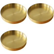 3X Round Gold Tray,Metal Decorative Tray Makeup Tray Organizer for Vanity,Bathroom,Dress,Matte Brass Finish, 7.9 Inch