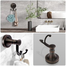 2X Bronze Towel Hooks, Bathroom Robe Hook Oil Rubbed, Heavy Duty Double Towel Hooks Bath Farmhouse Coat Clothes Hook