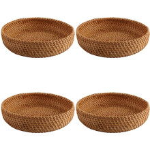 4X Handmade Autumn Rattan Weaving Round Storage Basket Fruit Dish Rattan Bread Basket
