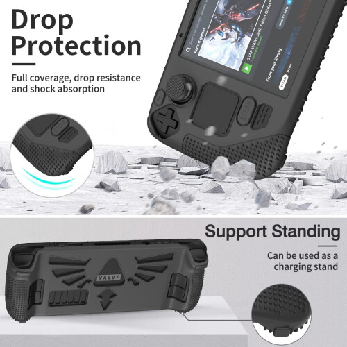 Compatible with Steam Deck/Steam Deck OLED Standing Protective Case – Thick Silicone Full-Protection Cover (Black) 2