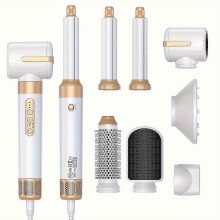 (US Plug, white) 7 In 1 Hair Dryer Brush Brushless High Speed Hair Dryer with Diffuser Ionic Blow Dryer Hot Air Styling Comb Auto Hair Curler
