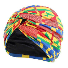 (Geometric red) KINCJON Trendy Print Night Faux Silk Lining Sleep Cap Chemotherapy Hair Care Crosstwist