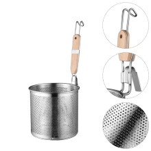 Kitchen Supplies Noodle Strainer with Hanging Hole and Wood Grip 1Pc