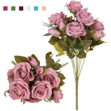 Strauß aus 15 künstlichen Seidenrosen – 5 Zweige, 30 cm