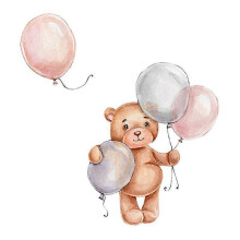 Posters dcoratifs pour chambre d'enfant (fille) - Motif Animaux de la jungle + Ballon gonflable - Gris/Rose