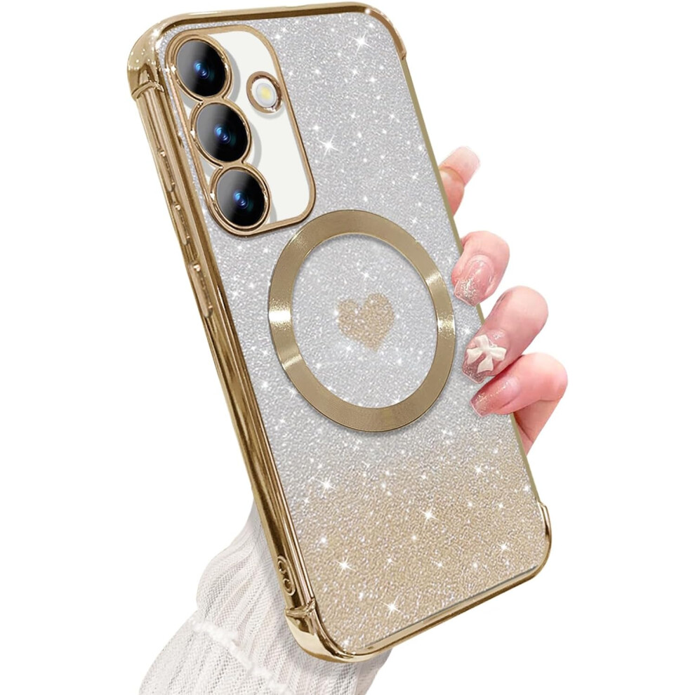 Magnetic Clear Phone Case Compatible With Samsung Galaxy S24 Plus, Soft Luxury Gradient Heart Bling Glitter, Magsafe-Compatible, Shockproof, 6.7", 9028731171968