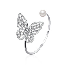 Pulseira feminina em prata 925 com detalhes em ouro e borboleta, cravejada com zircônias cúbicas, ideal para casamentos - #Prata