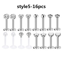 4-25 kpl/erä 16g ruostumattomasta teräksestä valmistetut labret-nastat, CZ-opaali nenärenkaat, korva- ja huulelävistykset, 5-16 kpl