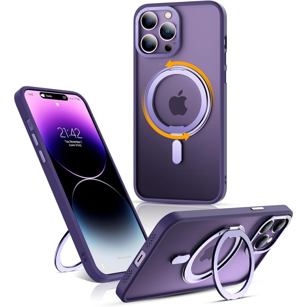 Military-Grade Iphone 14 Pro Case W/ 360 Rotatable Mag Ring Stand, Translucent, Magsafe-Compatible, 6.1", Purple 9028731173115