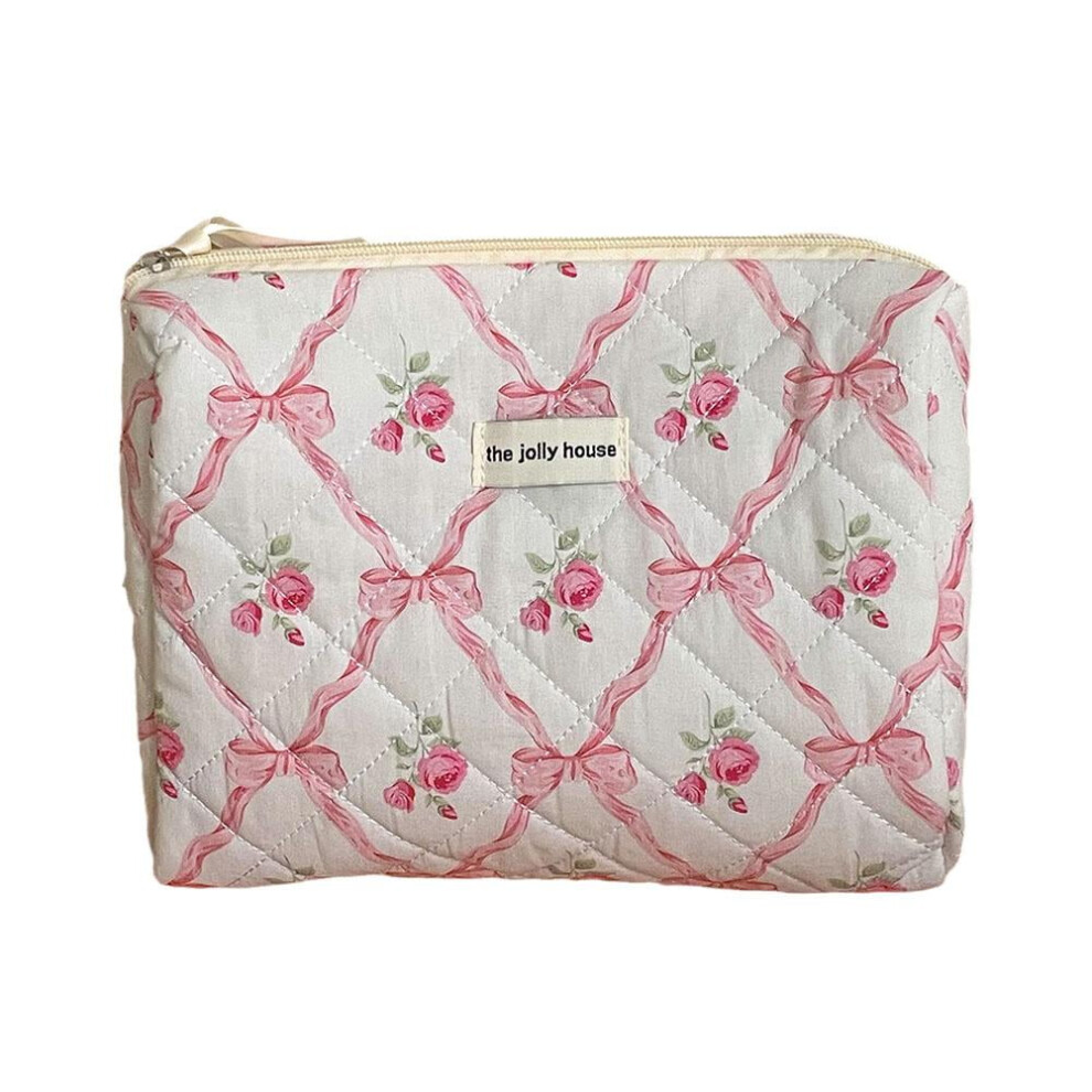 WNPXQNT Bow Cosmetic Bag Set 3Pcs Quilted Pouches for Toiletries Travel Makeup Cute Aesthetic
