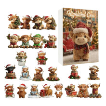 Calendrier de l'Avent de Noël Highland Bull, 24 pendentifs acryliques 2D, parfait pour toutes sortes de fêtes et articles connexes.