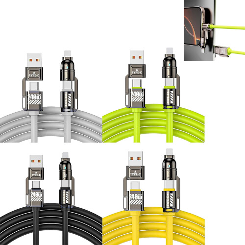 Καλώδιο πολλαπλού φορτιστή Virenlux4-σε-1USB-C, γρήγορη φόρτιση 240W, ένδειξη LED, υγρή