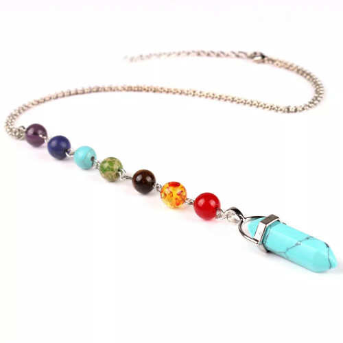 Turquoise gemstone pendulum necklace for chakra healing