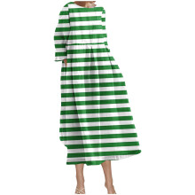 Casual, losse midi-jurken voor dames, gestreepte, zwierige jurk met lange mouwen, ronde hals, oversized jurk met zakken