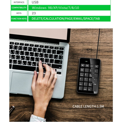 USB Wired Numeric Keypad Numpad 23 Keys Digital Keyboard for WindowsXP 7 8 10 2