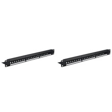 2pcs 19-Inch 1U Cabinet Rack Through 24-Port CAT6 Patch Panel RJ45 Network Cable Adapter Jack Modular Panel