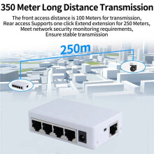 6X 4-Poorts POE-Extender 100 Mbps 1 in 4 Uit 250 Meter Netwerkswitchrepeater IEEE802.3af/At voor PoE- NVR IP-Camera