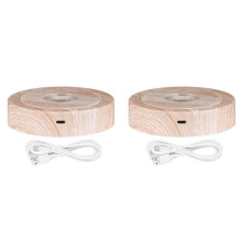 2X Round Stand Led Rotating Display Stand Base for Crystals Lighted Base 8 Light Modes Display Pedestals(Wood Color)