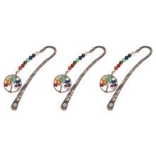 3X Marcador Chakra Cristal Árvore de Metal Vintage Marcador de Livros para Mulheres Estudante Professor Formatura Presente de Natal