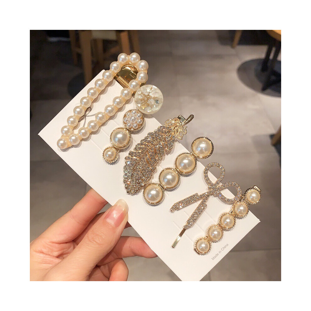 Hue-Grain (Set Of 6 Feather Hair Clips) Vintage Metal Beaded Hair Pins - 6/5 Pcs