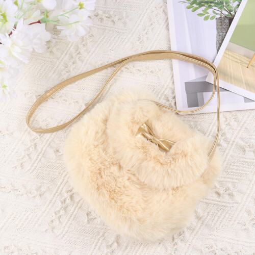 1Pack Mädchen Tasche Plüsch Weiß Gold 2