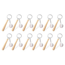 12 Pieces  Baseball Keychain with Wooden Bat for Sports Theme Party Team Souvenir Athletes Rewards Party Favors
