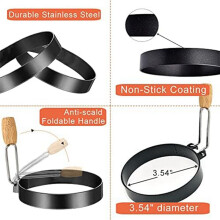 Egg Ring with Wooden Handle, Large-Ring for Frying Eggs, Round Mold for Muffins - Griddle Cooking Shaper for Breakfast