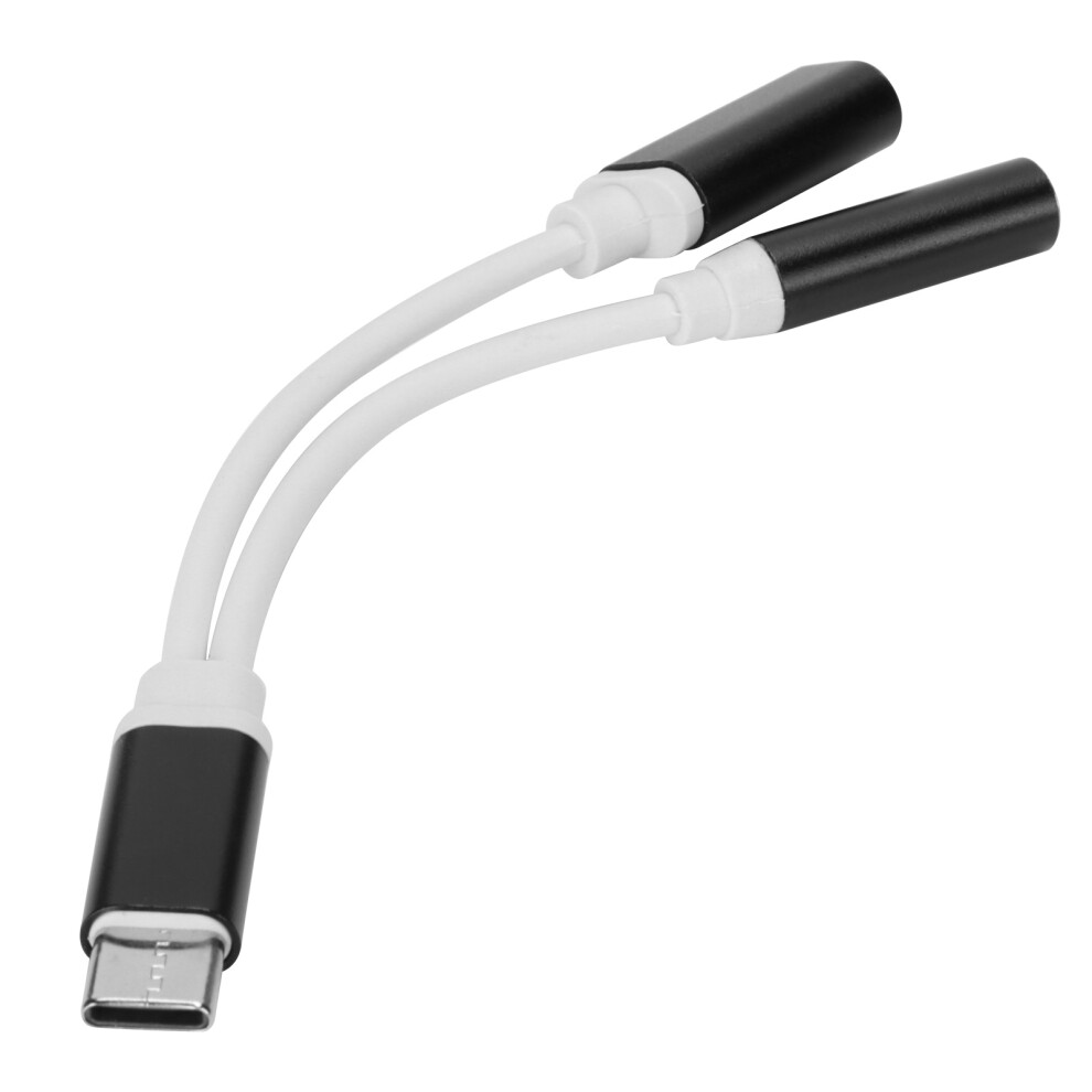 Typec To 3.5Mm Audio & Charging Splitter Cable For Smartphones Black 7641390717593