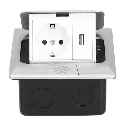 Embedded Floor Socket Box EU Standard USB Power 250V 16A Silver