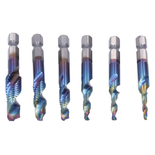 Kit de 6 forets taraudeurs à spirale bleue en acier rapide, système britannique 2