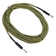 Gelber 10-Meter-Gitarre/Bass-Geflechtschutz-Instrumentenkabel mit Nickelsteckern