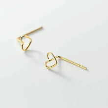 925 Sterling Silver Heart Stud Earrings Gold 1 Pair