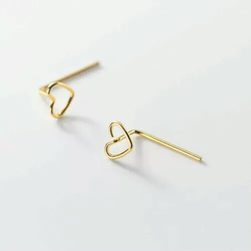 925 Sterling Silver Heart Stud Earrings Gold 1 Pair