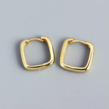 Brincos de argola quadrados lisos em prata de lei para mulheres F0985-Dourado