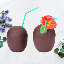 Hawaiian Coconut Cup Drinking Party Decoration Plastic for Home Users Luau Use 2PCS