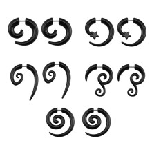 16G5 par lösöronproppar i akryl, spiralformade bårar, piercing, svarta lösöronproppar, hornörhängen