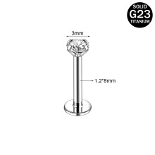 Titanium Steel Lip Ring Round CZ Labret Stud 2 pcs 1.2x8x3