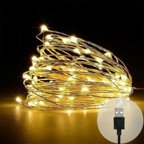 Βύσμα USB 20/50/100 LED Φωτάκια Νεράιδας σε Κορδόνι, DIY Μικρό Χάλκινο Σύρμα,