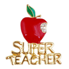 Broche/Alfinete com Strass Incrustado, Compatível com Apple, Super Professor(a), Presente de Natal para o Dia dos Professores