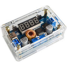 XL4015DC-DC Step-down module, krachtige LED-constante stroomstuurmodule met voltmeterweergave en acryl behuizing, compatibel met batterijladen.