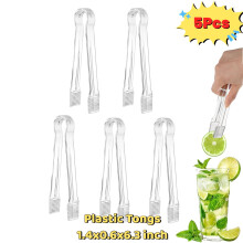 5Pcs Clear Plastic Serving Tongs, 6.3", Disposable for Food, Ice, Salad, Buffet, BBQ, Cookies – Compatible with Standard Holders
