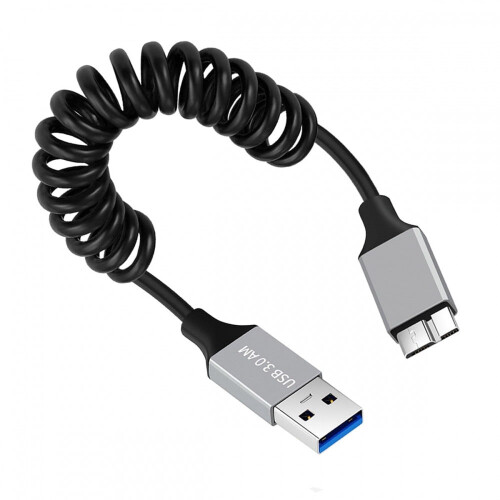 CY USB3.0Type-A Han til Micro-USB3.0 Han Stretch Coil Kabel100cm Forlængerkabel5Gbps til Disk, Telefon, Kamera, Data