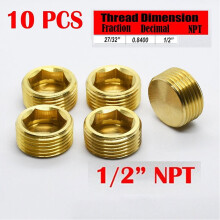 Brass NPT Male Pipe Plugs 1/2 Inch 10 Pack