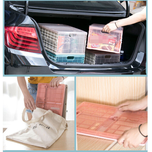 Plastic Storage Case Portable Foldable Organizer For Car Home Wardrobe Pink 1