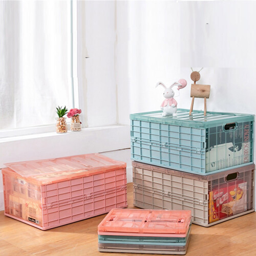 Plastic Storage Case Portable Foldable Organizer For Car Home Wardrobe Pink 2