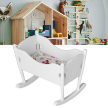 Wooden Dollhouse Baby Cradle White Infant Bed DIY Toy Craft Child's Plaything