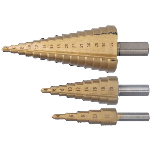3PCS/Set Step Drill Bit Triangular Shank High Speed Steel Cone Drilling Hole Tool Set with Aluminum Case 2