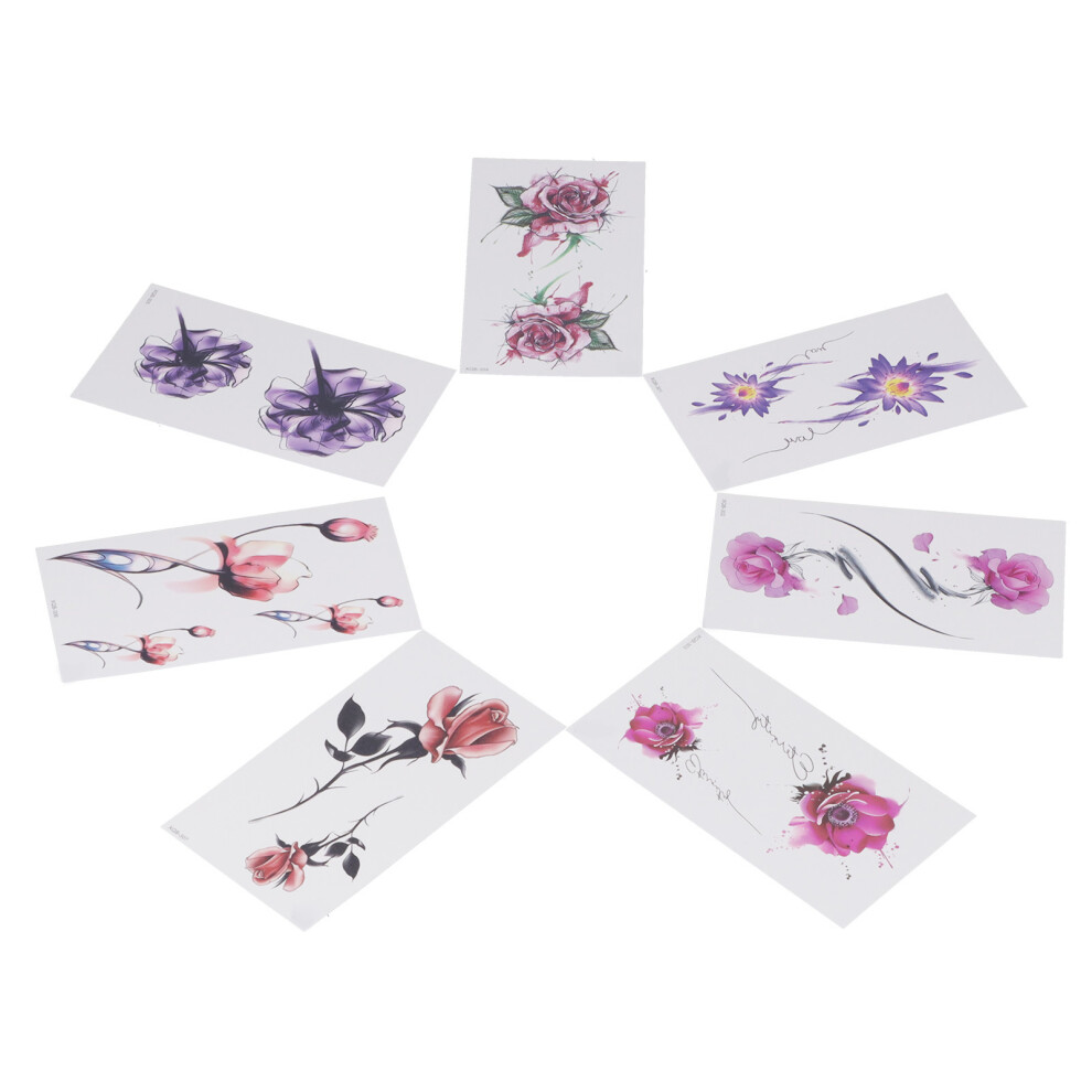 7 Sheet Colorful Flower Pattern Waterproof Temporary Tattoo Stickers 114x210mm
