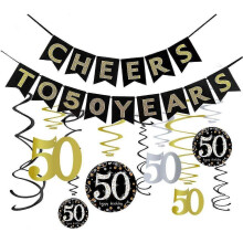 50th Birthday Decoration Kit Cheers 50 Years Banner Bunting
